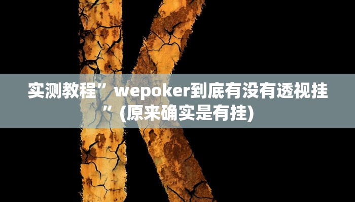 实测教程”wepoker到底有没有透视挂”(原来确实是有挂)