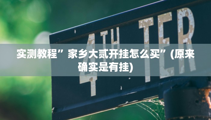 实测教程”家乡大贰开挂怎么买”(原来确实是有挂)