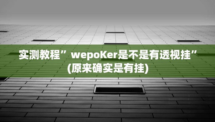 实测教程”wepoKer是不是有透视挂”(原来确实是有挂)
