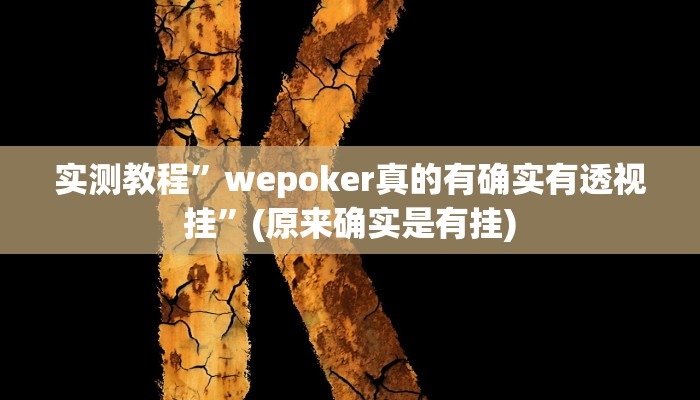 实测教程”wepoker真的有确实有透视挂”(原来确实是有挂)