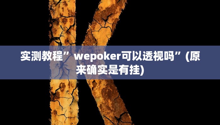 实测教程”wepoker可以透视吗”(原来确实是有挂)