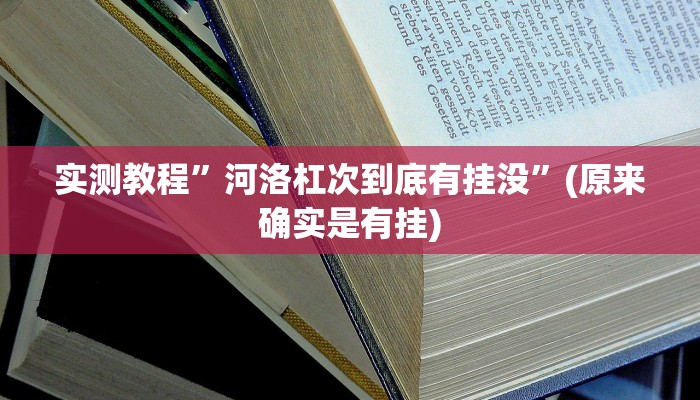 实测教程”河洛杠次到底有挂没”(原来确实是有挂)