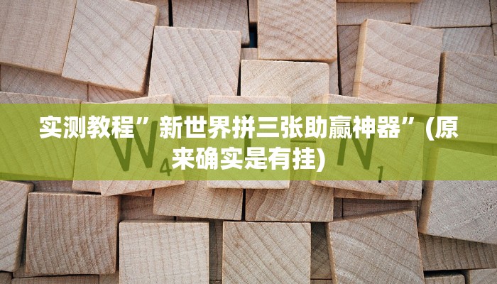 实测教程”新世界拼三张助赢神器”(原来确实是有挂)